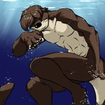 abs anthro brown_body brown_fur bubble fur male membrane_(anatomy) multicolored_body multicolored_fur nude_male otter_tail smile solo swimming two_tone_body two_tone_fur underwater water webbed_hands whiskers pandottermon mammal mustelid otter hi_res