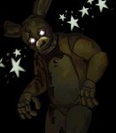 anthro black_background button_(fastener) glowing glowing_eyes hunched_over looking_at_viewer looming machine male open_mouth simple_background solo star teeth white_eyes yellow_body shockpinkrosary five_nights_at_freddy's five_nights_at_freddy's_(film) five_nights_at_freddy's_3 scottgames spring_bonnie_(fnaf) springtrap_(fnaf) william_afton_(fnaf) animatronic humanoid lagomorph leporid mammal rabbit robot 2023 digital_media_(artwork) hi_res shaded