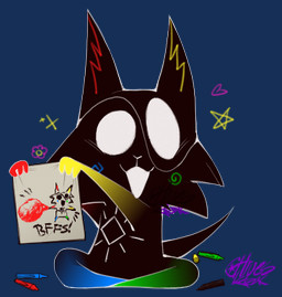 ambiguous_gender anthro crayon diamond_(marking) heart_symbol looking_at_viewer markings multicolored_body solo star chivesreal garn47 keepmesafe domestic_cat felid feline felis mammal low_res