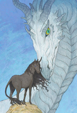 1_horn 2_horns ambiguous_gender blue_background blue_eyes brown_body brown_fur cheek_spikes duo facial_spikes feral fur horn long_mane long_neck looking_at_viewer mane multicolored_pupils nuzzling quadruped scales simple_background size_difference spikes spikes_(anatomy) standing tail tail_tuft tuft ventral_scales white_body silicon65 mythology dragon equid equine mammal mythological_creature mythological_equine mythological_scalie scalie unicorn absurd_res hi_res