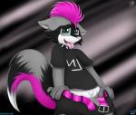 alternative_fashion anthro belt clothing collar emo eyewear glasses goth hair male mohawk pink_hair punk solo spiked_collar spikes tongue underwear undressing young young_anthro young_male cloufy nine_inch_nails ethan_bedlam mammal procyonid raccoon