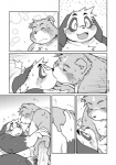 anthro bear canid canine canis censored comic domestic_dog duo erection genitals greyscale hand_holding hi_res humanoid_genitalia humanoid_penis kissing male male/male mammal monochrome mosaic_censorship obese overweight penis sex takagi_kyou