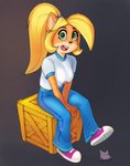 anthro big_breasts breasts clothed clothing female fur simple_background smile esahma activision crash_bandicoot_(series) crash_nitro_kart coco_bandicoot bandicoot mammal marsupial hi_res