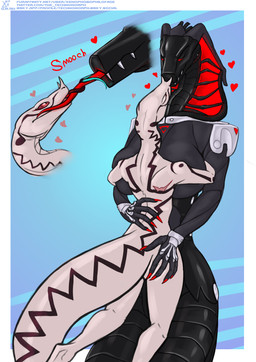 2_horns 5_fingers anthro apode arm_markings asymmetrical_breast_frottage back_scar belly big_breasts biped black_body blue_background blue_tongue breast_hug breast_size_difference breast_squish breasts breasts_frottage brown_pattern chest_markings claws duo entwined_tongues exoskeleton eyelashes eyes_closed facial_horn fangs female female/female female_anthro fingers forked_tongue french_kissing geometric_background glowing glowing_claws glowing_eyelashes glowing_hood glowing_markings glowing_tongue grey_belly grey_body heart_symbol holding_back holding_butt holding_onto_partner holding_partner horn kissing legless markings metallic_body metallic_teeth multicolored_body neck_spines nose_horn nude_anthro onomatopoeia pattern_background red_claws red_eyelashes red_eyes red_markings red_tongue scales scar segmented_body segmented_neck segmented_tail serpentine shoulder_markings simple_background size_difference smooch_(sound_effect) snake_hood sound_effects squish striped_background synthetic_muscles teeth text tongue tongue_out two_tone_body ventral_scales white_body white_horn white_scales zig_zag_pattern xenthetechnomorph xen_(xenthetechnomorph) yussa_(mitery22) african_viper draconcopode gaboon_viper naga reptile robot_anthro scalie snake snake_naga viper yuan-ti_abomination 2025 absurd_res dated digital_media_(artwork) english_text hi_res signature
