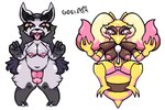 anthro big_penis big_tail black_hair breasts duo eyelashes eyeshadow female genitals hair long_hair makeup multicolored_body multicolored_hair nipples penis pink_eyes pink_nipples slightly_chubby tail gdei nintendo pokemon generation_1_pokemon generation_3_pokemon kadabra mightyena pokemon_(species) 3:2 hi_res