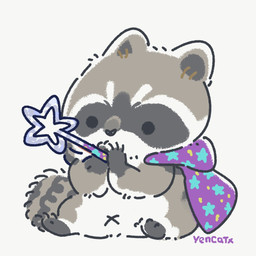 ambiguous_gender black_nose chibi feral fur grey_body grey_fur magic_wand navel simple_background sitting solo white_background white_body white_fur wizard_robe x_navel yencatx mammal procyonid raccoon 1:1 2021 digital_media_(artwork)