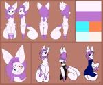 anthro blue_eyes color_swatch female fur hair heterochromia long_hair multi_tail orange_eyes purple_hair side_view simple_background smile solo tail white_body white_fur freeze-pop88 nintendo pokemon generation_6_pokemon meowstic pokemon_(species) absurd_res digital_media_(artwork) full-length_portrait hi_res model_sheet portrait