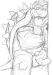 2020 anthro bodily_fluids bowser eavesdropping genitals hi_res ikaring kemono koopa male mario_bros masturbation nintendo penis scalie simple_background sketch solo sweat tongue tongue_out white_background