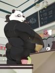 blush cafe cupcake eyewear finger_fetish finger_lick finger_play fingers food glasses hair holding_whisk inside kemono kitchen_utensils licking looking_back male obese overweight ponytail rear_view solo tongue tongue_out tools whisk quanjiang bear giant_panda mammal 2018 3:4 absurd_res hi_res