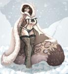 anthro big_breasts bow_knot breasts brown_eyes brown_hair bustier cloak clothing corset eyewear female garter_straps glasses hair legwear lingerie looking_at_viewer outside panties ribbons smile snow snowing solo stockings teddy_(clothing) topwear underwear robyn_paperdoll soledad felid leopard mammal pantherine snow_leopard digital_media_(artwork) hi_res shaded