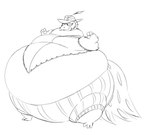 3_toes 4_fingers anthro beak belly big_belly biped clothed clothed_anthro clothed_male clothing fat_arms feathers feet fingers front_view huge_belly hyper hyper_belly hyper_inflation inflation male male_anthro round_inflation simple_background smile smirk solo spherical_inflation standing tail tail_feathers toes white_background wide_stance maddeku avian bird galliform peafowl phasianid 2021 black_and_white digital_drawing_(artwork) digital_media_(artwork) hi_res monochrome sketch