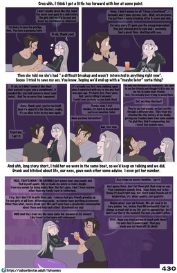 alcohol beverage bottomwear clothed clothed_female clothed_male clothing dialogue duo female grey_hair hair half-closed_eyes human_only male male/female narrowed_eyes not_furry profanity skirt text fuf carlos_(fuf) szvilvia human mammal absurd_res comic english_text hi_res