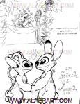 2006 advertisement alaer alien angel_(lilo_and_stitch) antennae_(anatomy) back_markings black_and_white canon_couple character_name chest_markings coconut disney distracting_watermark drupe_(fruit) duo ears_down embrace english_text experiment_(lilo_and_stitch) extremely_distracting_watermark eye_contact eyes_closed food fruit fur halo hammock hand_holding head_markings heart_symbol hug lilo_and_stitch looking_at_another love markings monochrome notched_ear occipital_markings palm_tree pivoted_ears plant small_tail smile stitch_(lilo_and_stitch) tail text tree url watermark