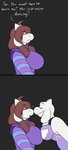2021 alternate_species anthro big_breasts boop boss_monster_(undertale) bovid breast_size_difference breasts brown_hair caprine clothed clothing duo english_text female frisk_(undertale) fur goat hair hi_res horn long_ears mammal mature_anthro mature_female robertge simple_background smile text toriel undertale undertale_(series) white_body white_fur