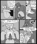 anthro balls blush clothing dialogue duo erection eyewear genitals glasses male male/male penis text undressing axismarcy unicorn_wars padre_(unicorn_wars) sargento_caricias bear mammal 2023 absurd_res comic hi_res monochrome spanish_text translation_check translation_request