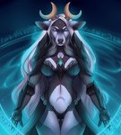 2021 5_fingers anthro antlers breasts clothed clothing deer digital_media_(artwork) female fingers horn looking_at_viewer mammal midriff navel solo vashaa