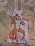 age_regression aged_down anthro blush brown_eyes clothing embarrassed female flat_chested fur genitals mostly_nude navel nipples orange_body orange_fur outside pussy shy solo standing wardrobe_malfunction young young_anthro animew disney robin_hood_(disney) maid_marian canid canine fox mammal red_fox true_fox hi_res