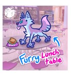 blep blue_body blue_fur blue_hair border bowl cafeteria cheek_tuft chest_tuft chibi container dot_eyes facial_tuft feral fur hair humor male pet_bed pet_bowl purple_body purple_fur solo text tongue tongue_out tuft white_border luckfoxo33 tolng canid canine fox mammal english_text hi_res andromorph_(lore) trans_(lore) trans_man_(lore)