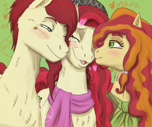 blue_eyes blush brown_clothing brown_eyebrows brown_topwear brown_vest clothing cutie_mark ear_tuft eyebrows eyelashes face_lick female female_feral feral fur green_background green_scarf group half-closed_eyes happy heart_symbol hearts_around_head holidays larger_feral larger_male licking light logo long_mane love male male_feral mane markings medium_mane mole_(marking) multicolored_mane narrowed_eyes one_eye_closed open_mouth open_smile orange_eyeshadow orange_mane orange_tail pink_hair_tie pink_tongue purple_scarf red_eyebrows red_mane red_tail red_tongue scarf simple_background size_difference smaller_female smaller_feral smile smiling_at_another tail text thick_eyebrows tongue topwear trio tuft two_tone_mane two_tone_tail vest wavy_mane yellow_body yellow_fur skywater friendship_is_magic futurehooves hasbro mother's_day my_little_pony cherry_jubilee_(mlp) cherry_top fan_character raspberry_tart earth_pony equid equine horse mammal pony 2018 6:5 absurd_res artist_logo colored dialogue_in_description digital_drawing_(artwork) digital_media_(artwork) english_description english_text hi_res lighting shaded daughter_(lore) mother_(lore) mother_and_child_(lore) mother_and_daughter_(lore) mother_and_son_(lore) parent_(lore) parent_and_child_(lore) parent_and_daughter_(lore) parent_and_son_(lore) son_(lore)