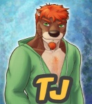 anthro facial_piercing green_eyes hair lip_piercing male orange_hair piercing solo spelunker_sal rudderg33k thomas_james_o'connor mammal mustelid otter 2013