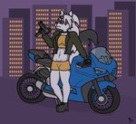 anthro city city_background female gun holding_object holding_weapon motorcycle ranged_weapon red_eyes solo tail vehicle weapon maximo_thunder helluva_boss mythology loona_(helluva_boss) canid canid_demon canine demon hellhound mammal mythological_canine mythological_creature 2025