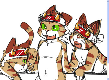 anthro base_one_layout basic_sequence clothing green_eyes headgear headwear kemono linear_sequence male navel one_row_layout open_mouth simple_background solo teeth three_frame_image three_frame_sequence white_background supaucat domestic_cat felid feline felis mammal sequence