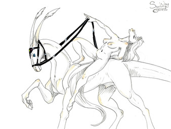 animal_genitalia anthro balls belly breasts equi equis_universe female fully_sheathed genitals male nipples nude pose sheath slightly_chubby thick_thighs vectarion vulva sunny_way sunny_way_(character) equid equine horse mammal pinup traditional_media_(artwork)