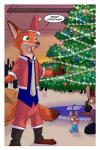 2017 akiric anthro canid canine christmas christmas_clothing christmas_headwear christmas_tree clothed clothing comic dialogue disney english_text female fox gift group hat headgear headwear holidays lagomorph leporid male mammal nick_wilde plant rabbit red_fox santa_hat speech_bubble tail tail_motion tailwag text tree true_fox young young_anthro zootopia
