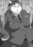 anthro breasts clothing cocky cuff_(restraint) dialogue female handcuffs kemono mature_female metal_cuffs motion_lines obese overweight overweight_anthro overweight_female police police_officer police_uniform restraints sagging_breasts solo sound_effects text uniform wrinkles skinaflint domestic_cat felid feline felis mammal comic greyscale hi_res japanese_text monochrome translated