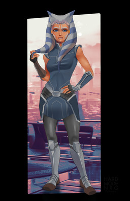 armor bite biting_lip blue_eyes boots breasts clothed clothing eyelashes facial_markings female footwear hand_on_hip head_markings lekku_(anatomy) lekku_lift looking_at_viewer markings not_furry orange_body orange_skin shoes solo vambrace hardmoden star_wars ahsoka_tano alien alien_humanoid humanoid togruta 2025 absurd_res hi_res