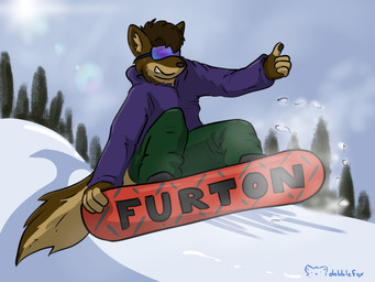 action_pose anthro biped boots bottomwear clothed clothed_anthro clothed_male clothing day eyewear footwear fur goggles hair jacket jumping male male_anthro outside pants plant pose shoes simple_background sky smile snow snowboard snowboarding solo tail teeth text three-quarter_view topwear tree dabblefox 4:3 cel_shading digital_drawing_(artwork) digital_media_(artwork) english_text hi_res shaded