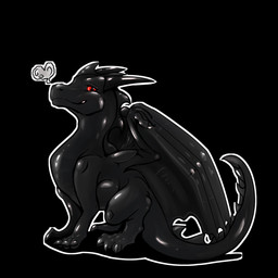 black_body chibi digitigrade feral glistening glistening_body looking_at_viewer male membrane_(anatomy) membranous_wings quadruped red_eyes side_view smile solo tail wings thalyraeorin european_mythology mythology helszar dragon mythological_creature mythological_scalie scalie western_dragon 1:1 hi_res