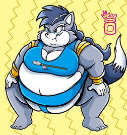anthro asian_clothing barefoot belly big_belly blue_clothing bottomwear bra bracelet breasts cleavage clothed clothing crouching east_asian_clothing eyelashes facial_scar feet female fur gloves gold_(metal) gold_bracelet gold_jewelry gold_ring hair hand_on_leg hand_on_thigh handwear japanese_clothing jewelry lightning_bolt mawashi melee_weapon mouth_closed navel obese obese_anthro obese_female overweight overweight_anthro overweight_female polearm puffed_cheeks raised_tail scar solo spear sports_bra spread_legs spreading sumo sumo_wrestler tail topwear underwear weapon wide_eyed royaljellysandwich archie_comics sega sonic_the_hedgehog_(archie) sonic_the_hedgehog_(comics) sonic_the_hedgehog_(series) lupe_the_wolf canid canine canis mammal wolf 2022 hi_res