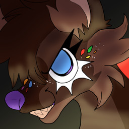 ambiguous_gender anthro bared_teeth blue_eyes blue_pupils brown_body brown_face brown_fur brown_hair candy cheek_tuft dessert eyelashes facial_tuft food fur hair inner_ear_fluff looking_at_viewer open_mouth open_smile pupils purple_nose sharp_teeth smile solo sprinkles teeth tuft white_eyelashes white_sclera plentyofsoup brookie_(plentyofsoup) canid canine food_creature kaiju mammal icon low_res shaded