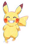 cheek_spots clenched_teeth eyelashes eyes_closed female hands_behind_back looking_at_viewer open_mouth open_smile red_cheeks simple_background smile solo standing tail teeth white_background yellow_body yellow_tail flavia-elric nintendo pokemon flavia_(flavia-elric) generation_1_pokemon pikachu pokemon_(species) 2019 digital_media_(artwork) hi_res