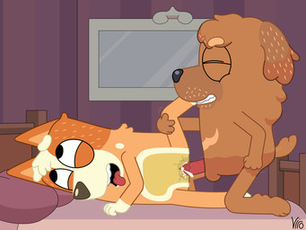 4_fingers aged_up ahegao animal_genitalia ankle_tuft anthro anthro_on_anthro anthro_penetrated anthro_penetrating back_tuft balls bed bed_sheet bedding bedroom belly black_eyes black_nose bodily bodily_fluids brown_balls brown_body brown_ears brown_fur brown_hair brown_nose clenched_teeth cum cum_in_vagina cum_inside cum_splatter curly_hair duo ear_tuft ejaculation eyes_closed female female_penetrated fingers fist fluffy fluffy_body fluffy_tail fucked_silly fur fur_markings furniture genital_fluids genitals gloves_(marking) grabbing_sheets greying_hair hair happy happy_sex humanoid_genitalia humanoid_penis hybrid_genitalia hybrid_penis inside intraspecies kneeling leaking_cum leg_glider_position leg_grab leg_markings leg_tuft looking_away looking_pleasured lying lying_on_bed male male/female male_penetrating male_penetrating_female markings mirror multicolored_body multicolored_ears multicolored_fur multicolored_tail on_bed on_model on_side one_leg_up open_mouth open_smile orange_body orange_ears orange_fur orange_hair orange_tail penetration penile penile_penetration penis penis_in_vagina raised_leg red_penis sex sheath sheathed_humanoid_penis side_view smile tail tail_tuft teeth thigh_grab tongue tongue_out tuft vaginal vaginal_fluids vaginal_penetration vulva yellow_belly yellow_body yellow_fur raznuviro bluey_(series) bingo_heeler dougie_(bluey) australian_cattle_dog bird_dog canid canine canis cattledog cavalier_king_charles_spaniel cavapoo domestic_dog herding_dog hunting_dog mammal mixed_breed pastoral_dog poodle spaniel toy_dog 4:3 absurd_res hi_res
