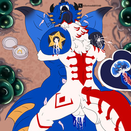 anthro apode areola between_breasts big_areola black_nipples blue_body bodily_fluids breasts cum cum_in_uterus cum_in_vagina cum_inside duo egg ejaculation fangs female fin fluffy fur fur_markings genital_fluids hair hand_on_head heart_symbol holding_breast horn huge_areola impregnation internal internal_vaginal lactating legless male male/female markings mature_female membrane_(anatomy) muscular muscular_anthro muscular_female nipples ovum ovum_with_heart penetration raised_arm red_body red_fur ring_(jewelry) scar serpentine sharp_teeth short_hair spikes spikes_(anatomy) starfish_(accessory) teeth tongue tongue_out uterus vaginal vaginal_penetration white_body white_fur x-ray_view zortrex mythology icezy_(zortrex) aquatic aquatic_dragon asterozoan canid canine canis draconcopode dragon echinoderm mammal mythological_creature mythological_scalie scalie starfish wolf 1:1 absurd_res hi_res