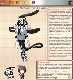 anthro black_body black_skin circle clothing face_covered female hair male purple_eyes purple_hair sash text white_clothing kinkymation nintendo pokemon generation_2_pokemon human mammal pokemon_(species) unown_(pokemon) unown_e english_text hi_res
