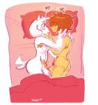 aged_up anthro balls bed blush brown_hair cuddling duo erection fur furniture genitals hair horn hug long_ears lying male male/male nipples nude on_bed open_mouth penis pubes white_body white_fur sniggy_stardust undertale undertale_(series) asriel_dreemurr frisk_(undertale) boss_monster_(undertale) bovid caprine goat human mammal 2015