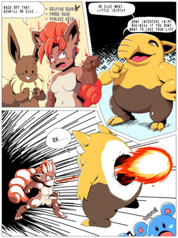 2_fingers 3_fingers 4_fingers angry anthro athletic attack biped bodily_fluids breasts brown_body brown_eyes brown_fur brown_nose brown_pawpads brush clapping claws death dialogue eyebrows eyelashes fangs female fight fingers fire fluffy fur group happy lips long_ears male motion_lines muscular muscular_female muscular_male navel orange_body orange_fur pain pawpads size_difference smaller_male smile speech_bubble surprised tan_body tan_fur tears teeth text thick_thighs tongue trio yellow_body yellow_fur jisito nintendo pokemon pokemon_mystery_dungeon spike_chunsoft azurill_(eotds) drowzee_(eotds) flori_(jisito) inti_(jisito) drowzee eevee generation_1_pokemon generation_2_pokemon marill pokemon_(species) vulpix 3:4 absurd_res colored comic english_text hi_res shaded