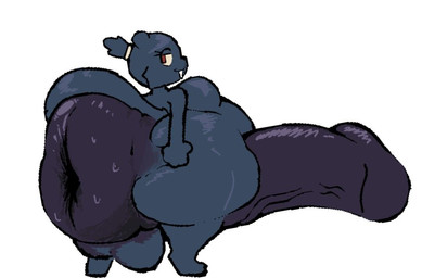 anthro anus balls belly big_anus big_balls big_belly big_butt big_penis blue_body blue_fur butt cheek_tuft erection eyelashes facial_tuft fangs fur genitals hair huge_anus huge_penis humanoid_genitalia humanoid_penis hyper hyper_anus hyper_genitalia hyper_penis looking_back male overweight overweight_anthro overweight_male penis puffy_anus red_eyes simple_background solo squirrel_tail standing teeth tied_hair tuft white_background wraith_(artist) squirrel_(thabith) mammal rodent sciurid tree_squirrel