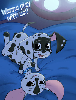 bedroom_eyes black_body black_fur black_nose black_spots duo female feral fur half-closed_eyes looking_at_viewer lying narrowed_eyes seductive smile spots straddling text toony white_body white_fur young young_feral soulcentinel 101_dalmatian_street 101_dalmatians disney dee_dee_(101_dalmatians) dizzy_(101_dalmatians) canid canine canis dalmatian domestic_dog mammal 2019 english_text hi_res sibling_(lore) sister_(lore) sisters_(lore) twins_(lore)