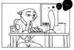 2017 anthro belt caltro canid canine clothed clothing comic dialogue disney dress english_text eyebrows fox male mammal monochrome nick_wilde offscreen_character simple_background solo text white_background zootopia