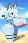 :3 anthro beach big_breasts big_butt breasts butt dessert female food huge_breasts huge_butt ice_cream nipples nude nude_beach one_eye_closed open_mouth open_smile seaside short_stack smile solo wink 1mu1 mu_(artist) animal_crossing nintendo lolly_(animal_crossing) domestic_cat felid feline felis mammal hi_res