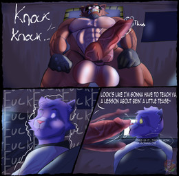 abs anthro balls barazoku bodily_fluids breasts clothed clothing duo erection forearm_muscles fur genital_fluids genitals hair knot knotted_penis machine male male/male muscular muscular_male nipples nude pecs penis precum smile solo text vein veiny_penis unknowinglytea five_nights_at_freddy's scottgames foxy_(fnaf) animatronic canid canine domestic_cat felid feline felis fox mammal robot absurd_res comic digital_media_(artwork) english_text hi_res huge_filesize