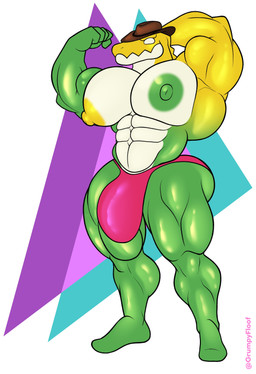 5_fingers abs anthro biceps big_muscles big_pecs brown_clothing brown_hat brown_headwear bulge calf_muscles candy clothed clothing dessert featureless_feet feet fingers fist flexing food green_body green_nipples green_scales gummy_(food) hand_behind_head hat headgear headwear huge_muscles huge_pecs male mismatched_nipples moobs multicolored_body multicolored_scales muscular muscular_anthro muscular_legs muscular_male navel nipples non-mammal_nipples pecs pink_clothing pink_thong pink_underwear quads scales solo standing thong topless topless_anthro topless_male underwear white_body white_scales yellow_body yellow_nipples yellow_scales grumpyfloof glitch_productions the_amazing_digital_circus gummigoo_(tadc) alligator alligatorid crocodilian food_creature gummy_creature living_candy reptile scalie 2026 absurd_res digital_drawing_(artwork) digital_media_(artwork) english_description hi_res
