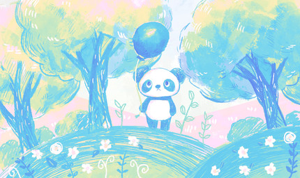 anthro balloon biped black_body black_fur black_nose chibi detailed_background fur holding_balloon holding_object inflatable outside plant solo tree white_body white_fur araru bear giant_panda mammal 2021 absurd_res hi_res