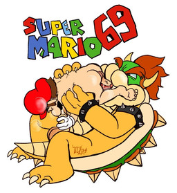 69_position anthro duo fellatio genitals human_on_anthro humanoid_genitalia humanoid_penis interspecies male male/male musk oral penile penis sex simple_background title white_background nekromamtik mario_bros nintendo bowser mario human koopa mammal scalie