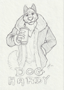 anthro beverage closed_smile clothed clothing front_view glistening glistening_eyes hand_in_pocket holding_beverage holding_object jacket looking_at_viewer male male_anthro mouth_closed pockets shirt simple_background smile solo topwear hufnaar canid canine mammal 2017 dated hi_res monochrome signature sketch