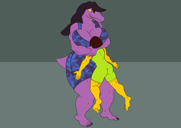 anthro asphyxiation bear_hug big_breasts blonde_hair breast_smother breasts butt camo camo_clothing camo_print clothing dominant dominant_anthro dominant_female duo female female_on_human hair lifting_another lifting_partner male male/female pattern_clothing pinned sharp_teeth short_tail smothering submission_hold submissive submissive_human submissive_male tail teeth thick_thighs wrestling wrestling_singlet norsuiso deltarune undertale_(series) kris_dreemurr susie_(deltarune) human mammal reptile scalie absurd_res flat_colors hi_res